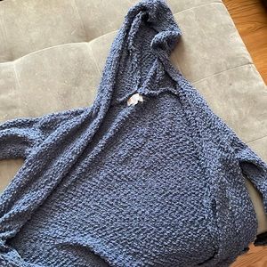 blue cardigan with hood